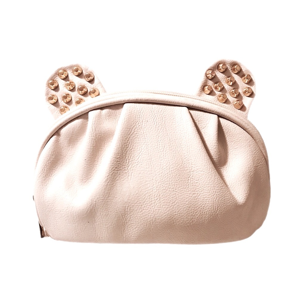 Amici Cream with Gold Studs Cat Makeup bag/clutch NWOT